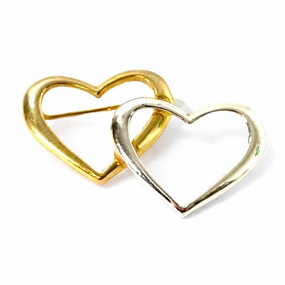 Vintage Danecraft Two Tone Open Heart Brooch Gold Silver Tone Modernist Pin - Picture 2 of 6